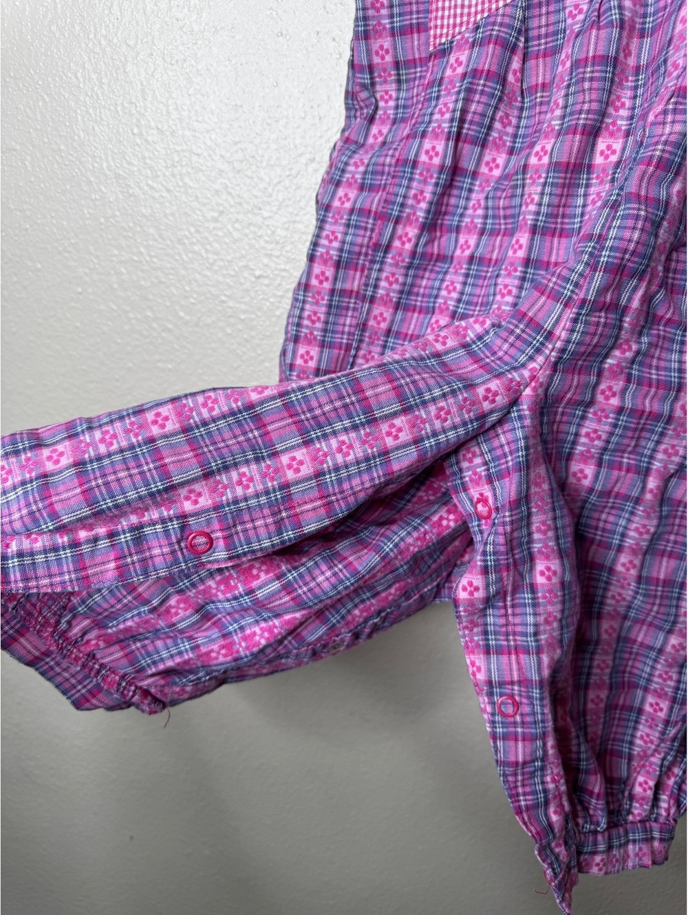 Vintage OshKosh Girls 24 Months Pink Plaid Cotton Romper One Piece USA Made - Picture 7 of 8
